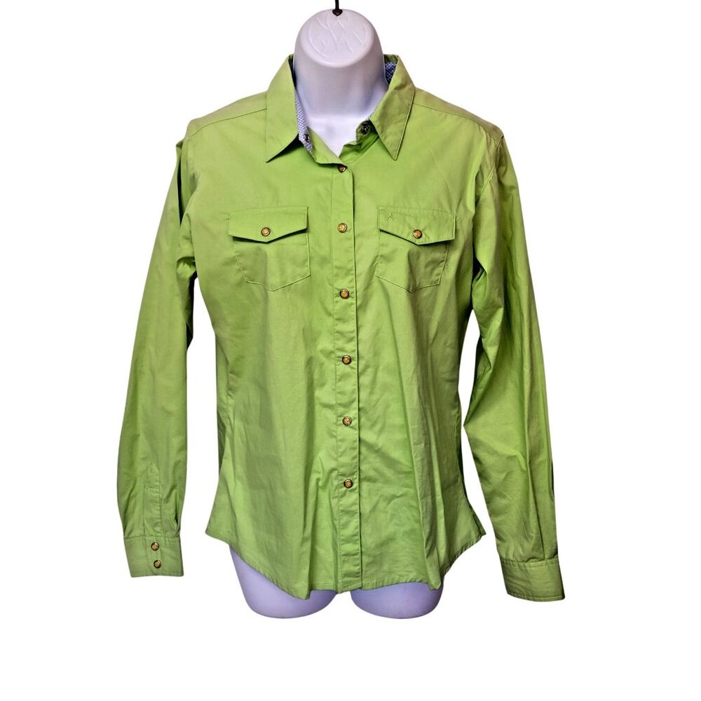 Aura Wrangler‎ Shirt Womens S Long Sleeve Western Pearl Snap Green